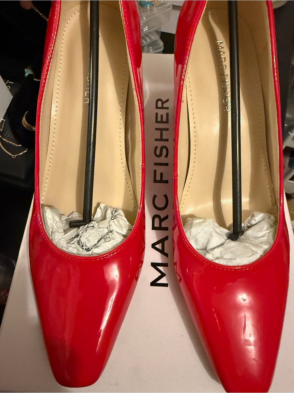 Marc Fisher Glossy Red Patent Pointed-Toe Pumps